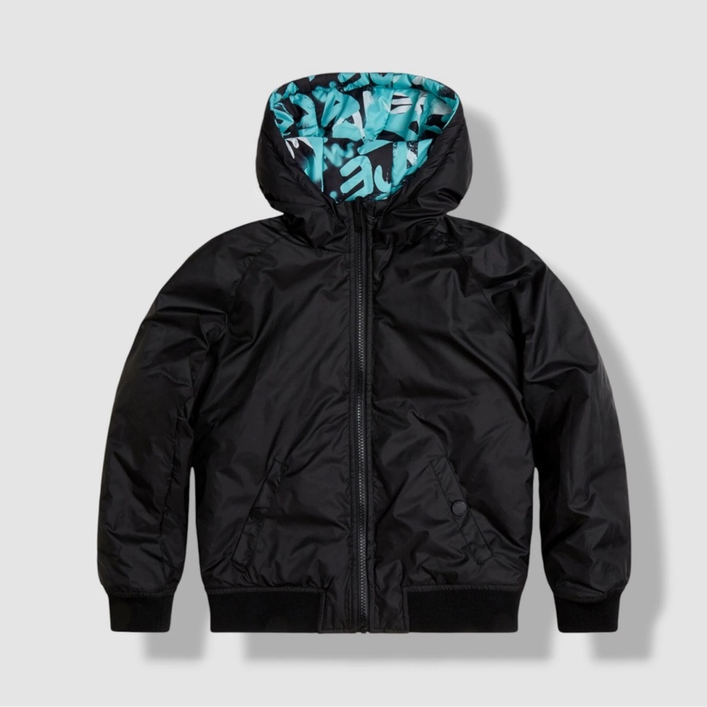 Guess‎ Kids Boy's Green Digital Print Reversible Padded Jacket Size 14